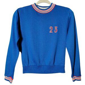 Vintage JCPenney Kids Boy Blue Striped Hems Crewneck Retro Varsity Sweater 14/16